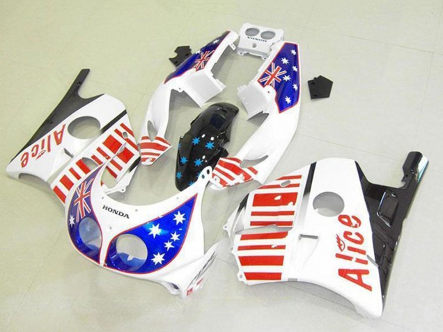 1990-1998 White Red Blue Star Alice Honda CBR250RR MC22 Motorcycle Fairings Australia