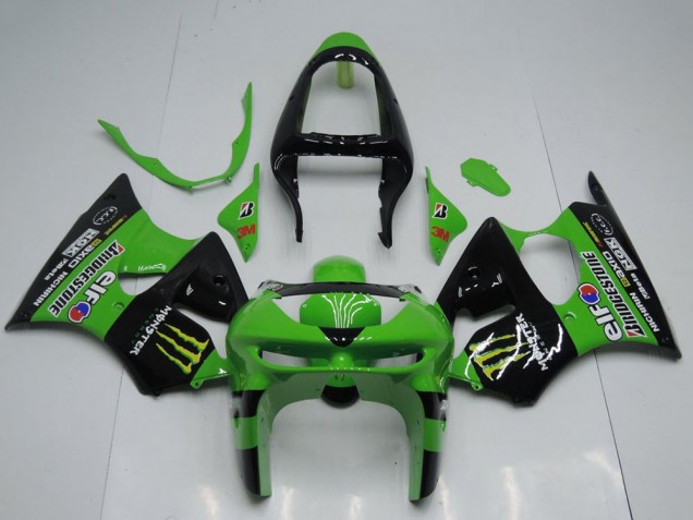 1998-1999 Green Glossy Black Yellow Elf Bridgestone Monster Kawasaki ZX6R Motorcycle Fairings Australia