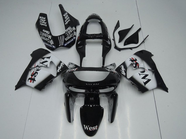 1998-1999 Glossy Black White West Kawasaki ZX9R Motorcycle Fairings Australia