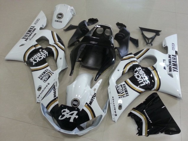 1998-2002 White Black Motul Lucky Strike 34 Yamaha YZF R6 Motorcycle Fairings Australia