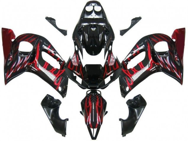 1998-2002 Glossy Black Red Flame Yamaha YZF 600 R6 Motorcycle Fairings Australia