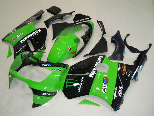 2000-2001 Green Glossy Black Elf Touch4 Monster Kawasaki ZX12R Motorcycle Fairings Australia
