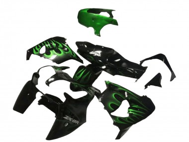 2000-2001 Glossy Black Green Flame Kawasaki ZX9R Motorcycle Fairings Australia