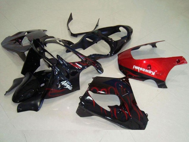 2000-2001 Glossy Black Red Flame Kawasaki ZX9R Motorcycle Fairing Australia