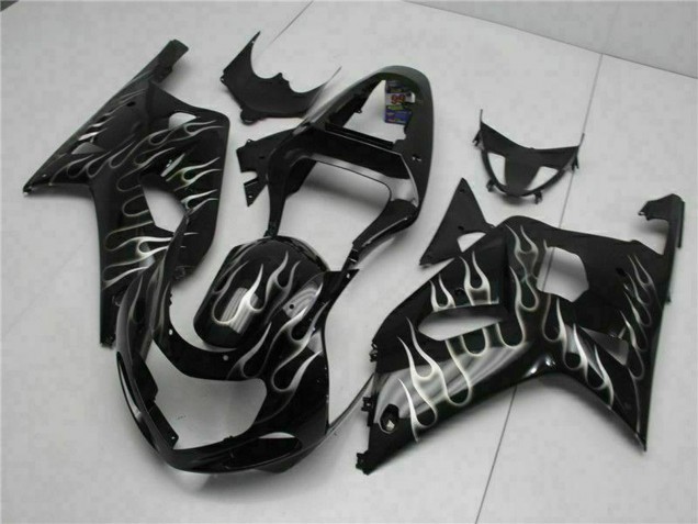 2001-2003 Glossy Black Silver Flame Suzuki GSXR 600/750 Motorcycle Fairings Australia