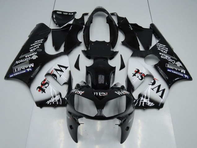 2002-2006 Glossy Black White West Kawasaki ZX12R Motorcycle Fairings Australia