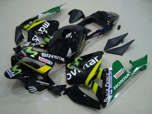 2003-2004 Glossy Black Yellow Green MoviStar Honda CBR600RR Motorcycle Fairings Australia