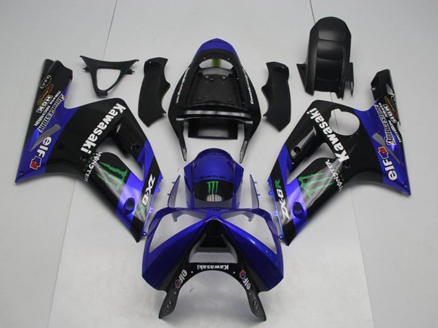 2003-2004 Glossy Black Blue Green Monster Kawasaki ZX6R Motorcycle Fairings Australia