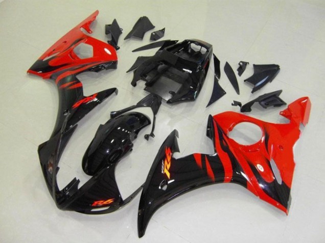 2003-2004 Glossy Black Red Flame Yamaha YZF R6 Motorcycle Fairings Australia