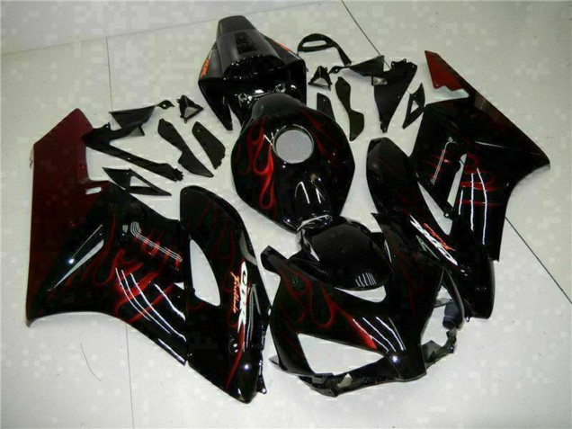 2004-2005 Glossy Black Red Flame Honda CBR1000RR Motorcycle Fairings Australia