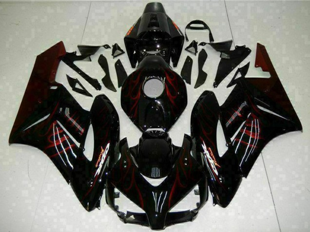 2004-2005 Glossy Black Red Flame Honda CBR1000RR Motorcycle Fairings Australia