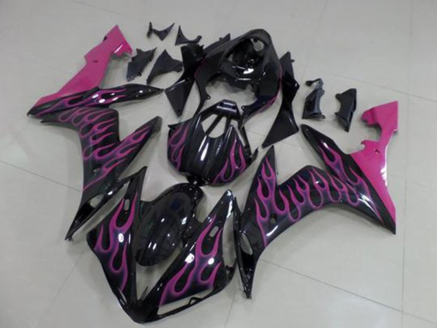 2004-2006 Glossy Black Pink Flame Yamaha YZF R1 Motorcycle Fairings Australia