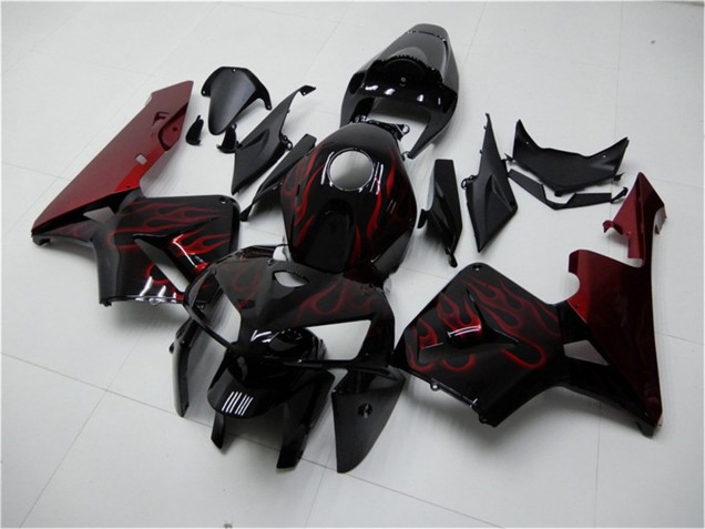 2005-2006 Glossy Black Red Flame Honda CBR600RR Motorcycle Fairing Kits Australia