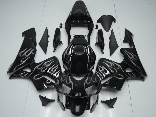 2005-2006 Glossy Black Silver Flame Honda CBR600RR Motorcycle Fairings Australia