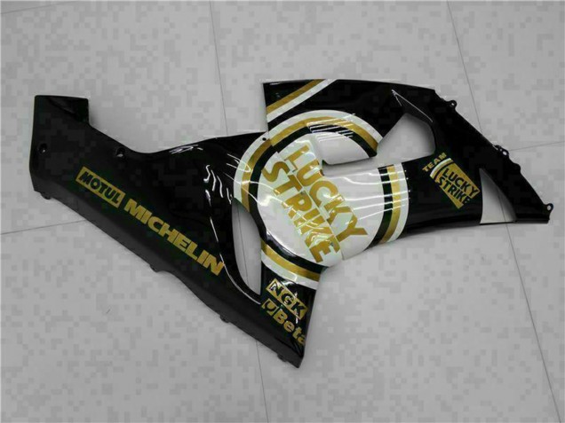 2005-2006 Glossy Black White Gold Lucky Strike Kawasaki ZX6R Motorcycle Fairings Australia