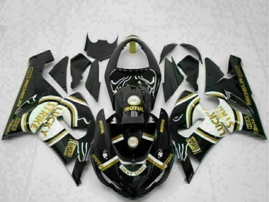 2005-2006 Glossy Black White Gold Lucky Strike Kawasaki ZX6R Motorcycle Fairings Australia