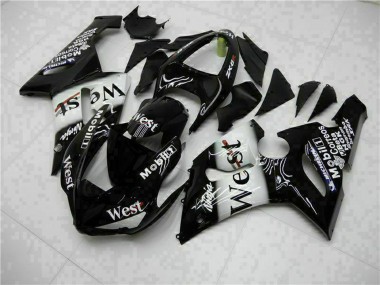 2005-2006 Glossy Black White West Kawasaki ZX6R Motorcycle Fairings Australia