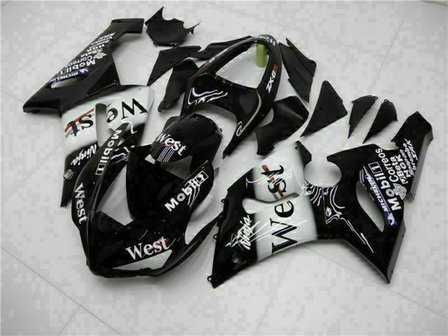 2005-2006 Glossy Black White West Kawasaki ZX6R Motorcycle Fairings Australia