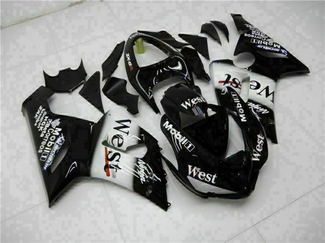 2005-2006 Glossy Black White West Kawasaki ZX6R Motorcycle Fairings Australia