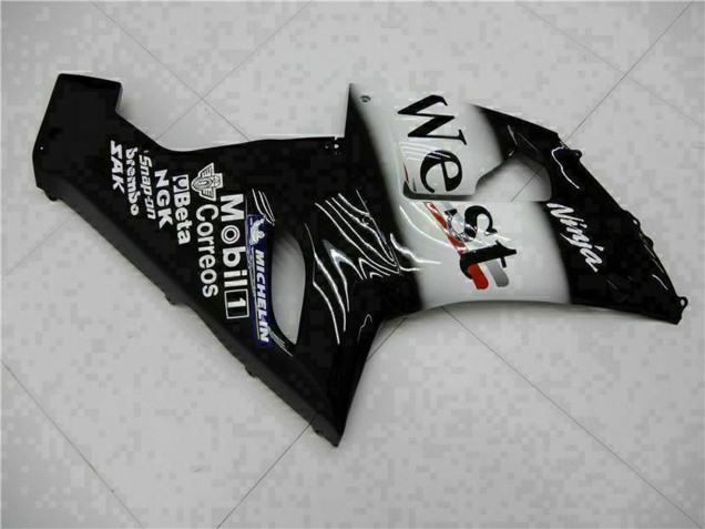 2005-2006 Glossy Black White West Kawasaki ZX6R Motorcycle Fairings Australia