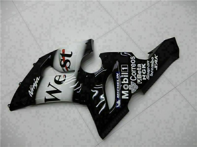 2005-2006 Glossy Black White West Kawasaki ZX6R Motorcycle Fairings Australia