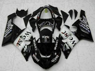 2005-2006 Glossy Black White West Kawasaki ZX6R Motorcycle Fairings Australia