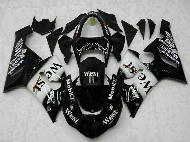 2005-2006 Glossy Black White West Kawasaki ZX6R Motorcycle Fairings Australia