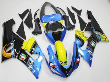 2005-2006 Blue Yellow Black Shark Kawasaki ZX6R Motorcycle Fairings Australia
