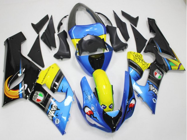 2005-2006 Blue Yellow Black Shark Kawasaki ZX6R Motorcycle Fairings Australia