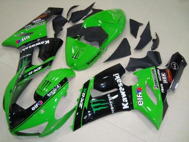 2005-2006 Green Glossy Black Elf Monster Kawasaki ZX6R Motorcycle Fairings Australia