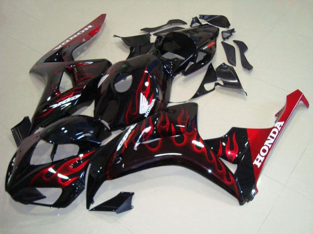2006-2007 Glossy Black Red Flame Honda CBR1000RR Motorcycle Fairing Kits Australia
