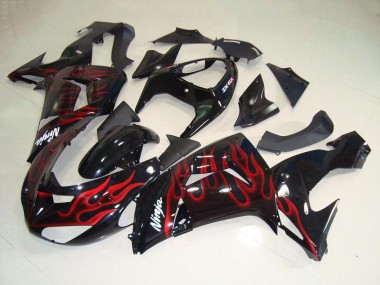2006-2007 Glossy Black Red Flame Kawasaki ZX10R Motorcycle Fairings Australia