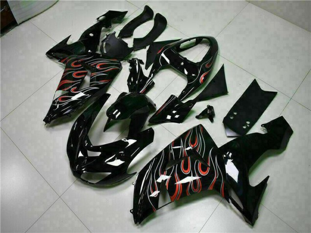 2006-2007 Glossy Black Red Flame Kawasaki ZX10R Motorcycle Fairing Kits Australia