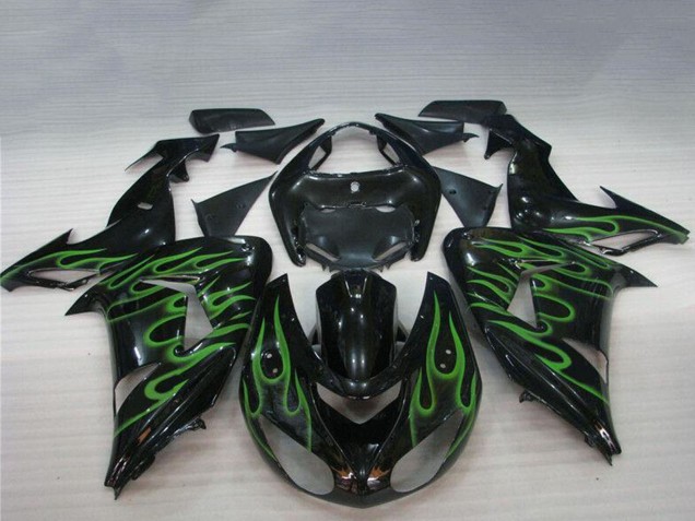 2006-2007 Glossy Black Green Flame Kawasaki ZX10R Motorcycle Fairings Australia