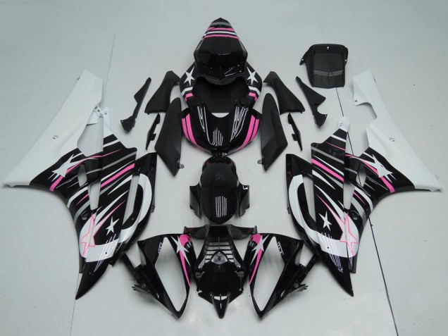 2006-2007 White Glossy Black Pink Star Flame Yamaha YZF R6 Motorcycle Fairings Australia