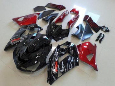 2006-2011 Red Glossy Black Silver Flame Kawasaki ZX14R ZZR1400 Motorcycle Fairings Australia