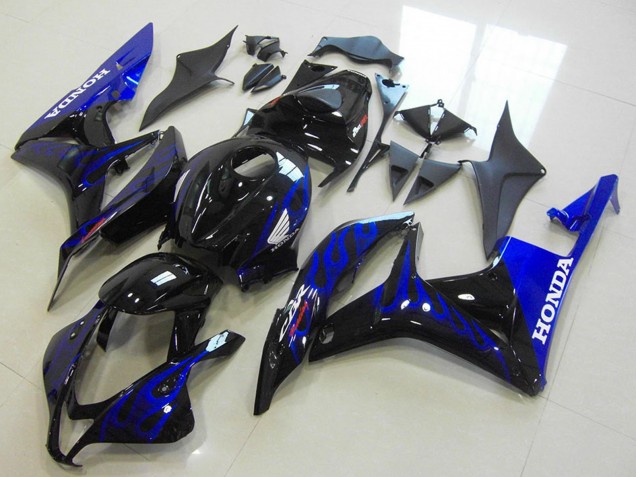 2007-2008 Glossy Black Blue Flame Honda CBR600RR Motorcycle Fairings Australia