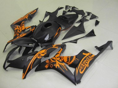 2007-2008 Matte Black Orange Skull Honda CBR600RR Motorcycle Fairings Australia