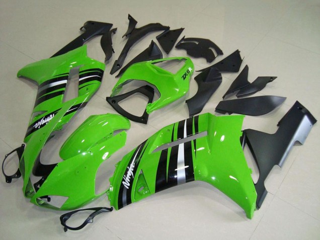 2007-2008 Green and Silver Stripe Kawasaki ZX6R Motorcycle Fairings Australia