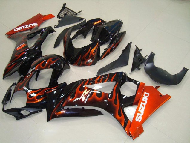 2007-2008 Glossy Black Orange Flame Suzuki GSXR 1000 Motorcycle Fairings Australia