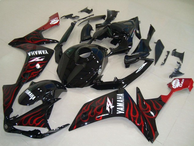 2007-2008 Glossy Black Red Flame Yamaha YZF R1 Motorcycle Fairings Australia