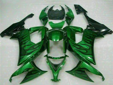2008-2010 Glossy Black Green Flame Kawasaki ZX10R Motorcycle Fairings Australia