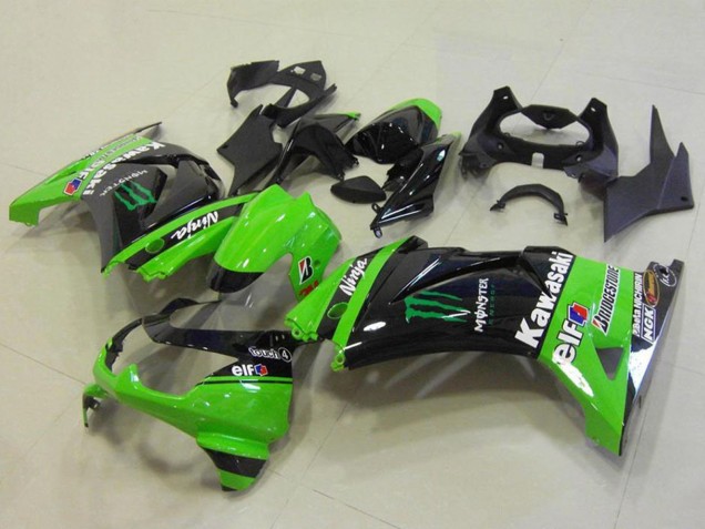 2008-2012 Green Glossy Black Elf Monster Bridgestone Kawasaki ZX250R Motorcycle Fairings Australia