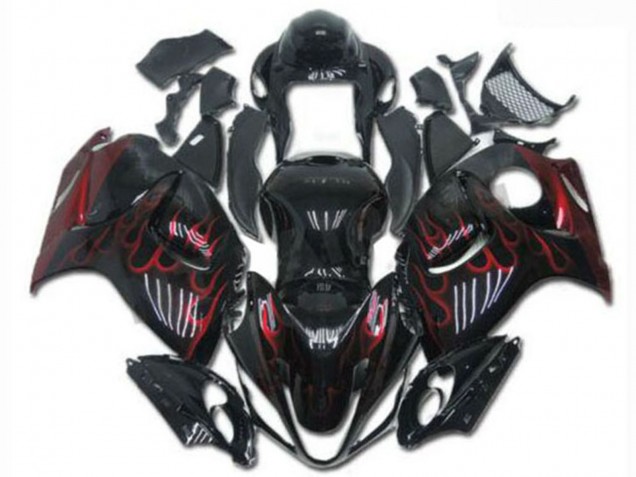 2008-2020 Glossy Black Red Flame Suzuki GSXR 1300 Hayabusa Motorcycle Fairings Australia