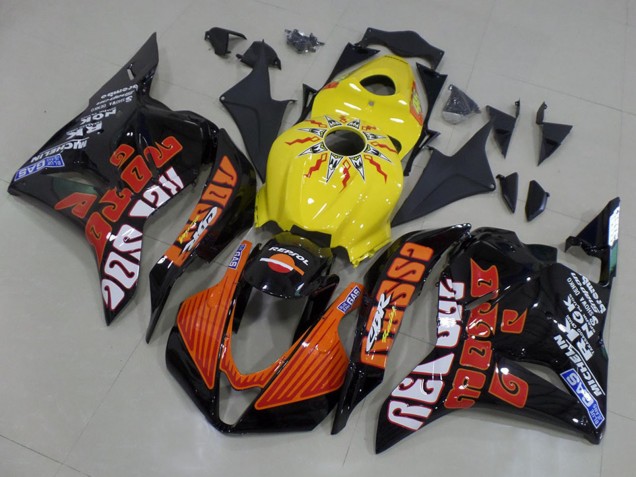 2009-2012 Yellow Orange Glossy Black Rossi Racing Honda CBR600RR Motorcycle Fairings Australia