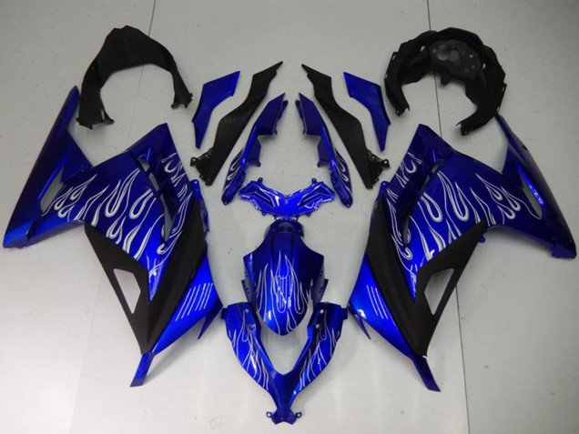 2013-2024 Blue Black White Flame Kawasaki Ninja 300 EX300R Motorcycle Fairings Australia
