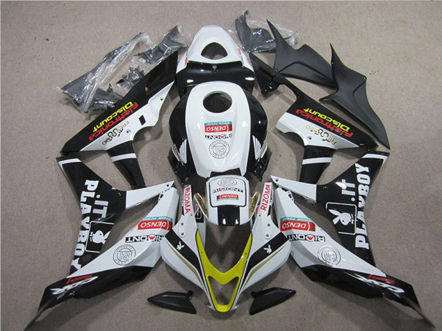 2007-2008 White Gold Glossy Black PlayBoy HRC Honda CBR600RR Motorcycle Fairings Australia