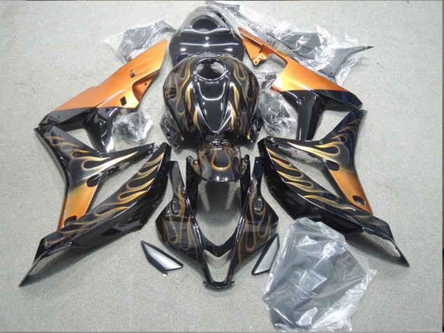 2007-2008 Glossy Black Orange Flame Honda CBR600RR Motorcycle Fairing Australia