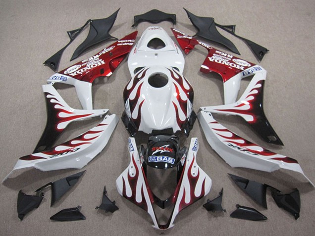 2007-2008 White Red Glossy Black Flame Honda CBR600RR Motorcycle Fairings Australia