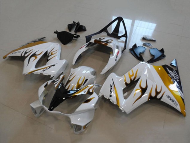 2002-2013 White Gold Flame Honda VFR 800 Motorcycle Fairing Australia